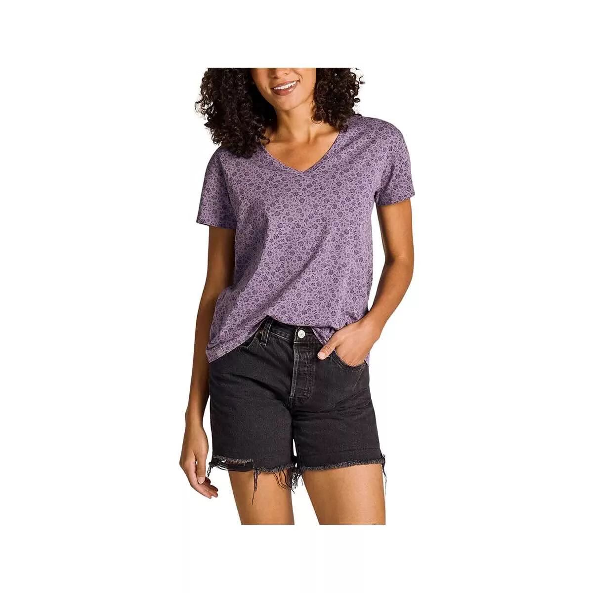 Life is Good Women's Paw Floral Pattern V-Neck Short Sleeve Crusher Lite T-Shirt