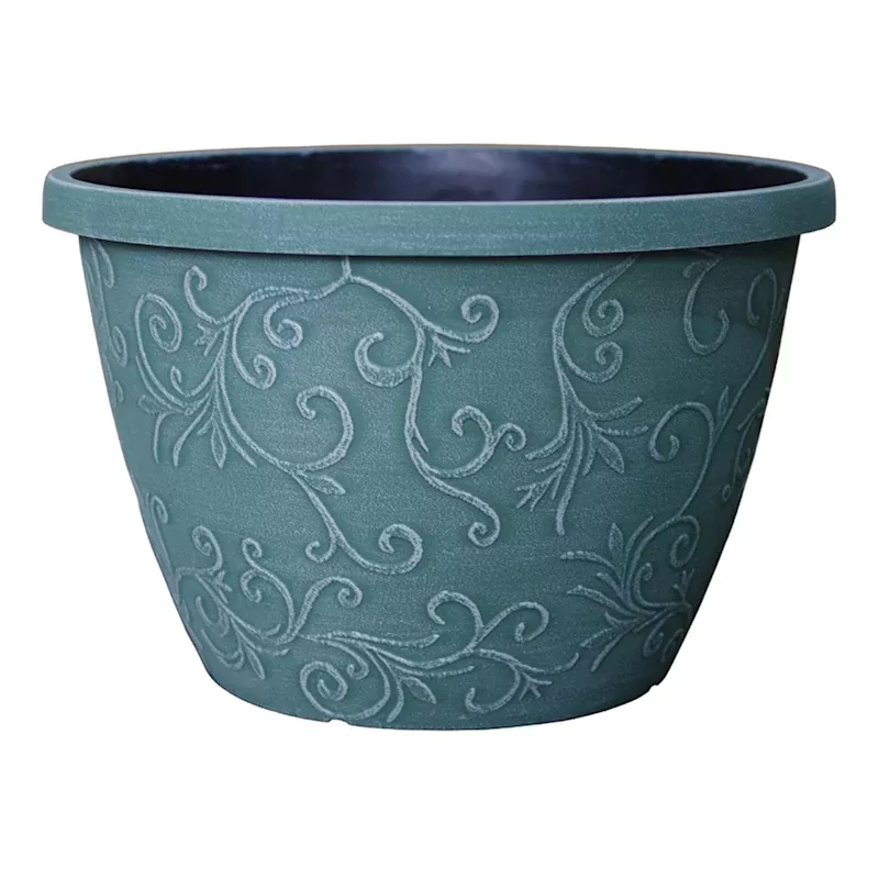 Light Green Outdoor Planter with Vine Design, Small