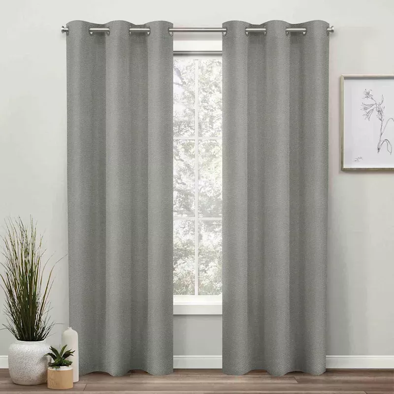 Light Grey Basket Weave Window Light Filtering Curtain Panel, 84"