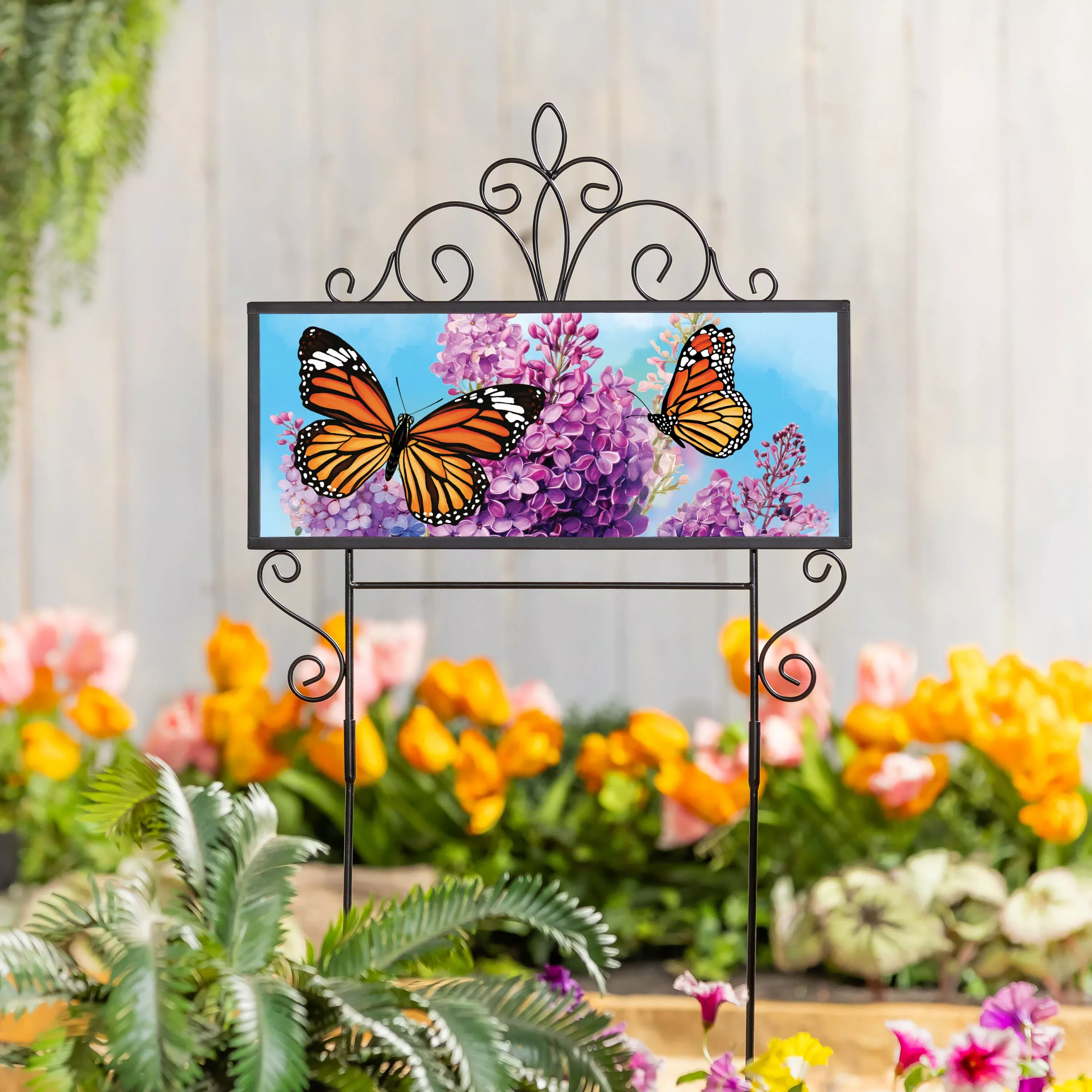 Lilac & Butterfly PVC Horizontal Yard Sign, 20"Wx 8"H