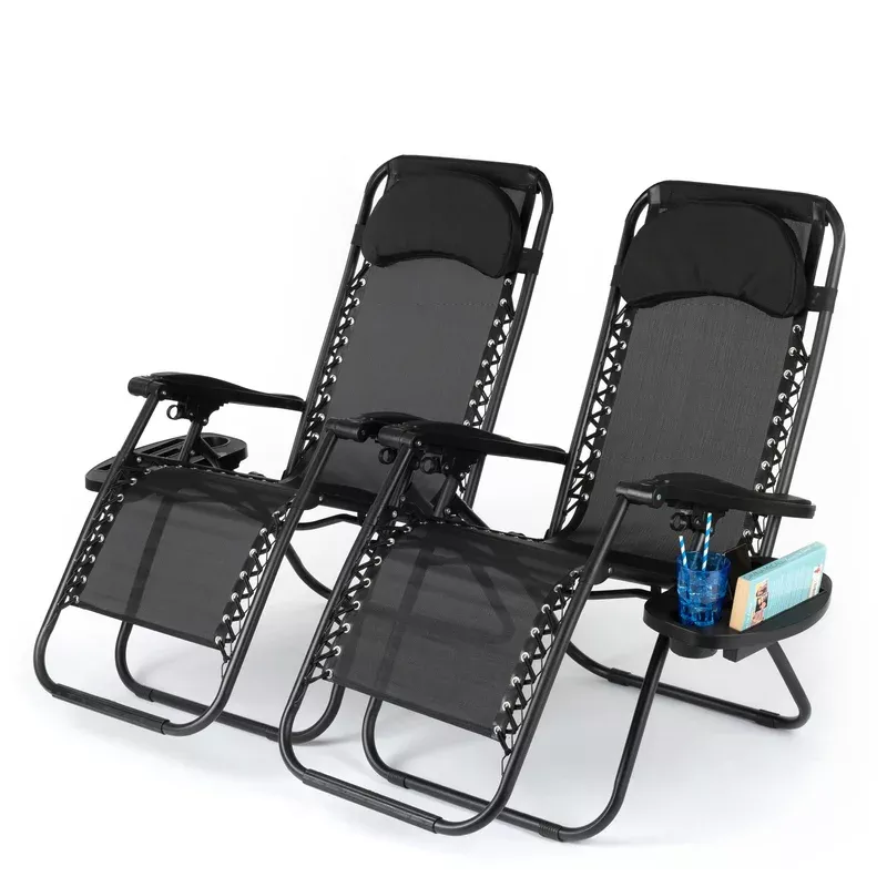 Livivo Livivo Gravity Chair Set Of 2 With Side Tables – Zero Gravity 120kg Black