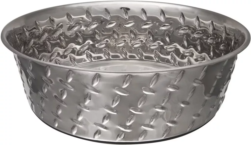 Loving Pets 7255 Ruff ‘N Tuff Diamond Plate Dog Bowl, 1 Quart