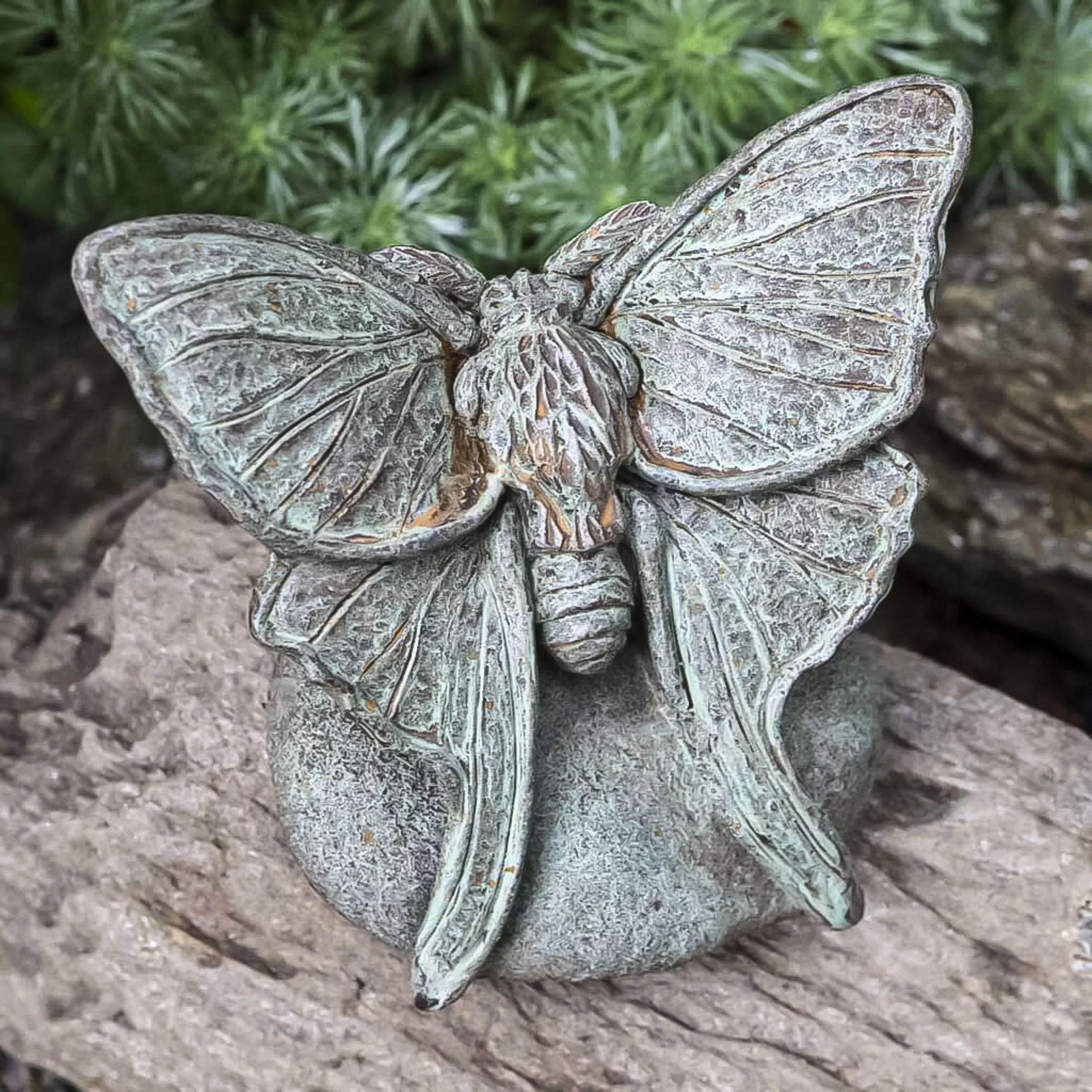Lunar Moth Cast Stone Garden Statue