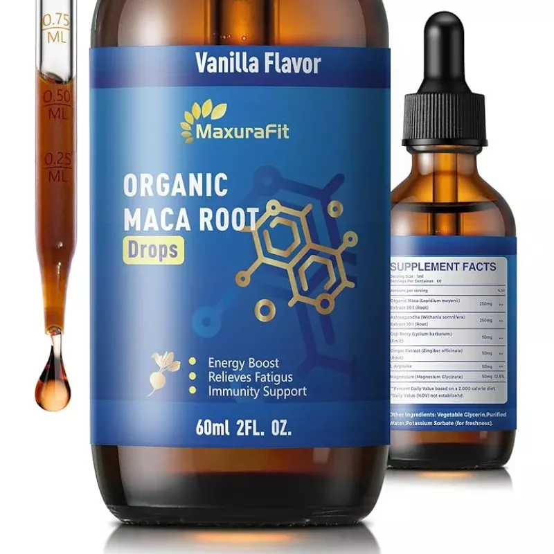 Maca Root Ashwagandha Liquid Drops – Maca and Ashwagandha Supplements with Goji Berry,Ginger Extract,L-Arginine and Magnesium Enhanced Energy 4 fl oz 2 Pack