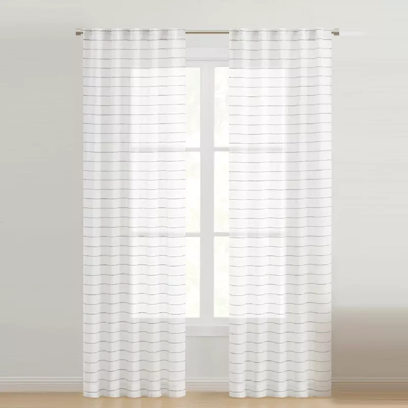 Madeline Yellow & White Striped Light Filtering Back Tab Curtain Panel, 84"