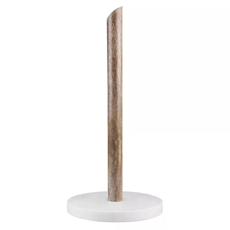 Mango Wood & White Marble Base Paper Towel Holder