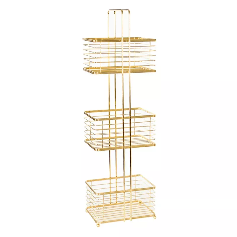 Manhattan 3-Tier Square Storage Stand, Glazed Gold