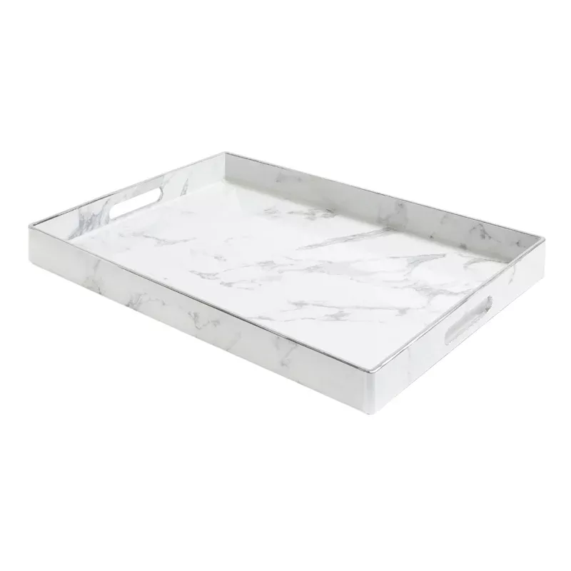 Marbled White & Grey Rectangle Decorative Tray, 14x19