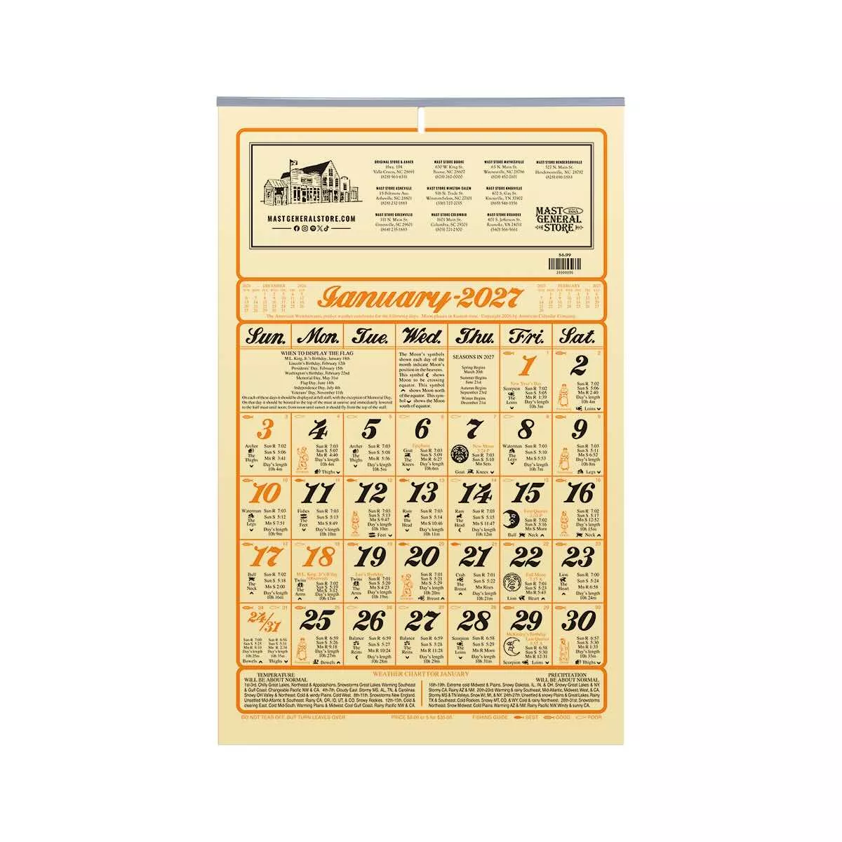 Mast General Store Cream 2027 Wall Calendar