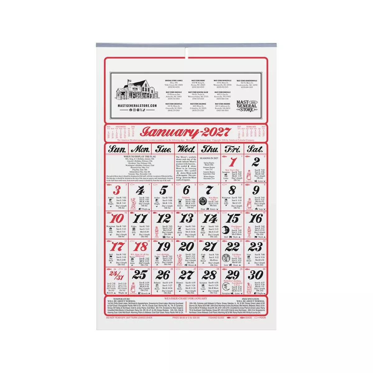 Mast General Store White 2027 Wall Calendar