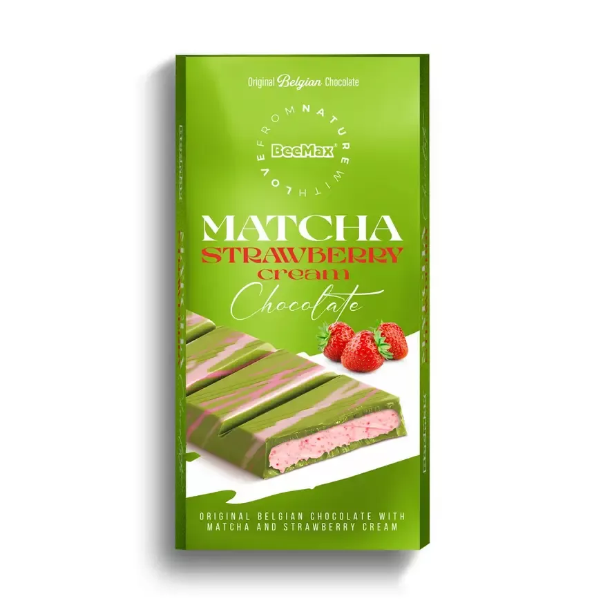 Matche Strawberry Cream - Belgian Chocolate Bar With Matcha & Strawberry Cream