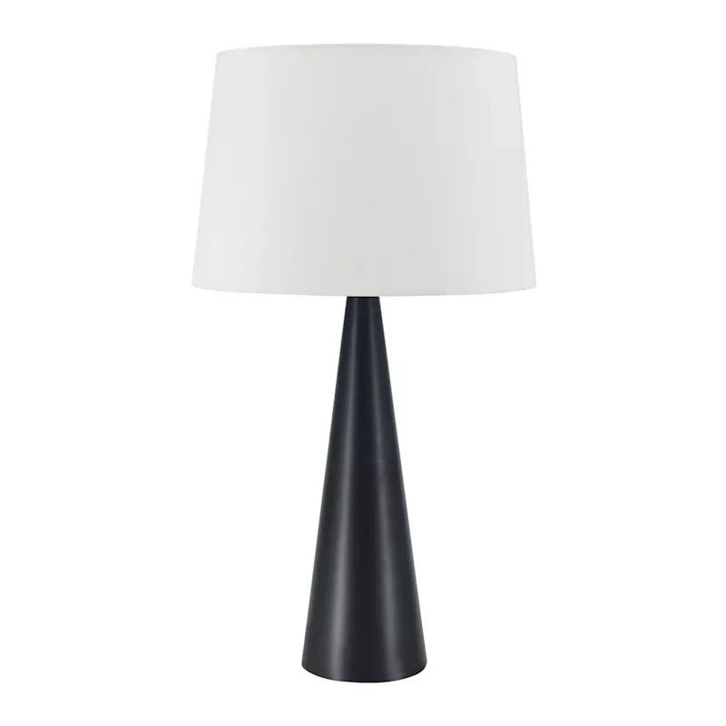 Matte Black Metal Cone Table Lamp with Shade, 25"