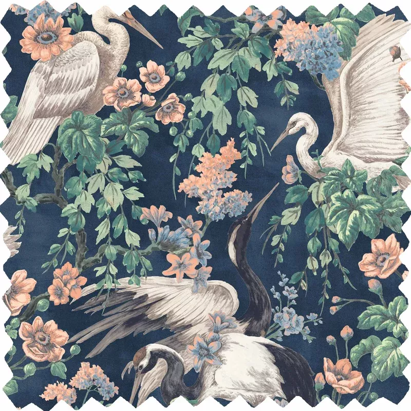 Maurice Navy/Coral Velvet Fabric