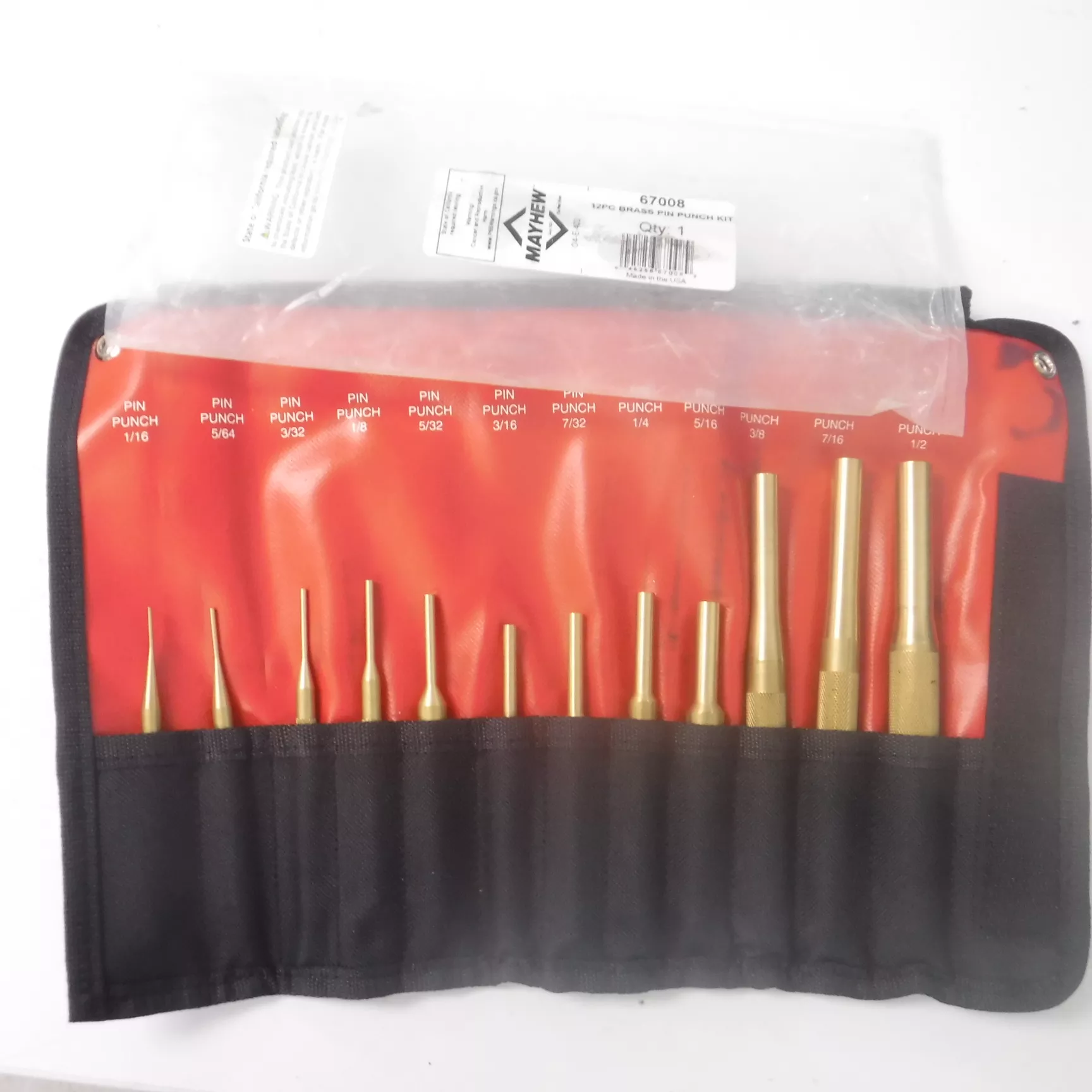 Mayhem Tools 12-piece 1/8″ to 1/2″ Brass Pin Punch Set 67008