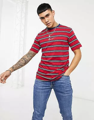 (Medium) MENNACE Striped Logo T-shirt In Red MW430406