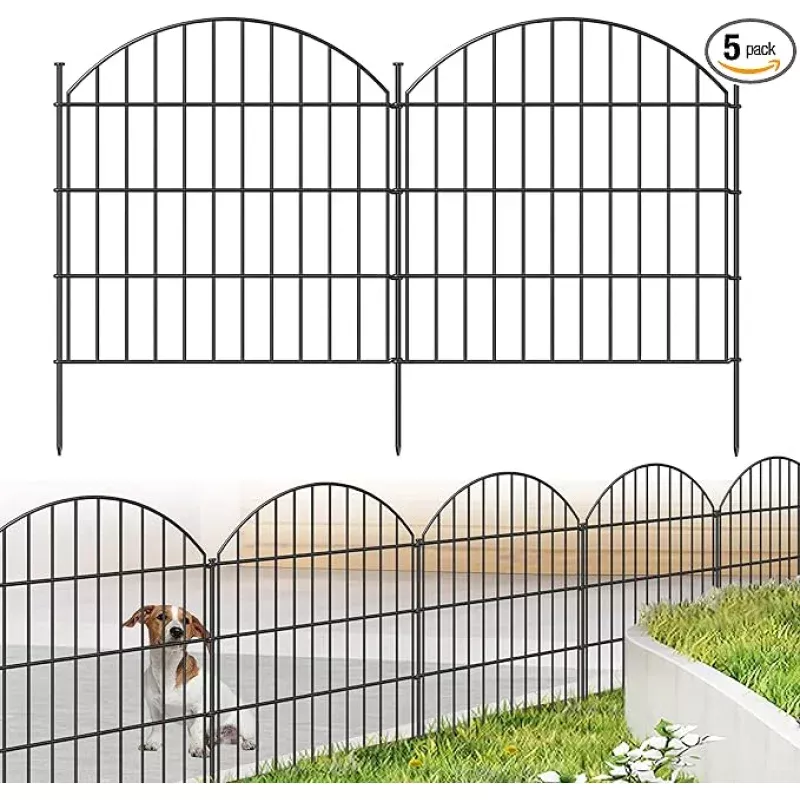 Metal Garden Fence 28in (H) x 11.7ft (L), 5 Panels + 6 Stakes Rustproof Border Fence Animal Barrier for Dog, No Dig Garden Fencing for Yard Flower Bed Patio Outdoor, CTW2828 Black