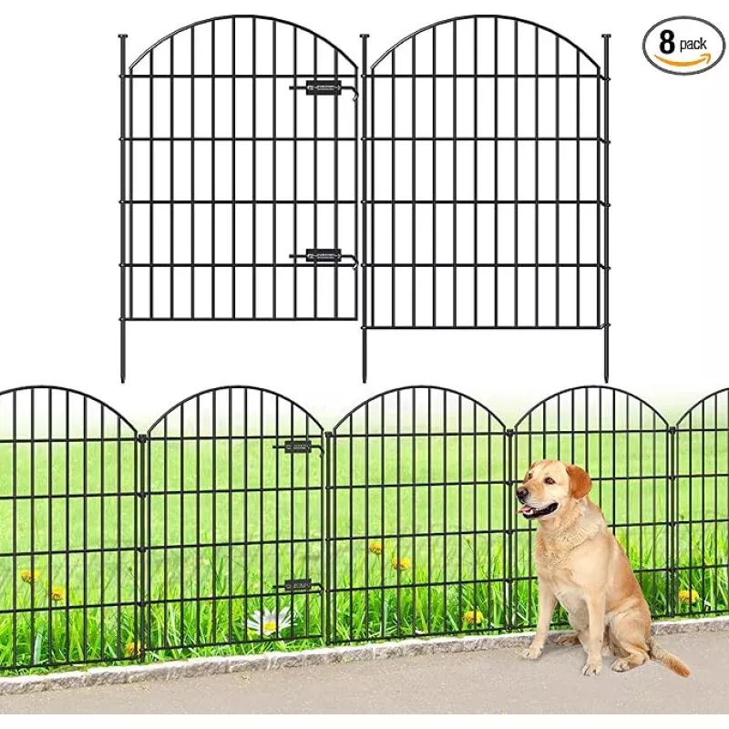 Metal Garden Fence with Gate 36in (H) x 18.7ft (L), 1 Gate+7 Panels Dog Fence Border Fence Animal Barrier, No Dig Garden Fencing for Yard Flower Bed Lawn Patio Outdoor,ECG3508,Black