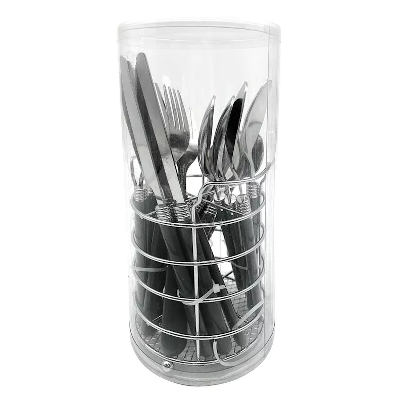 Metal & Grey Handle Flatware Set