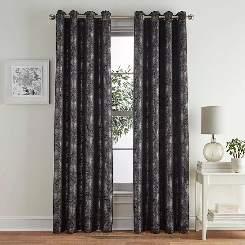 Metallic Black Room Darkening Grommet Curtain Panel, 84"