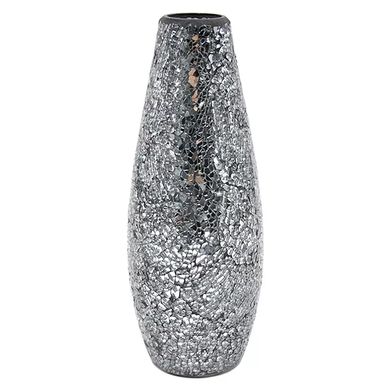 Metallic Mosaic Glass Vase, 12"