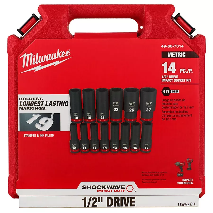 Milwaukee Metric 14pc SHOCKWAVE™ 1/2" Drive IMPACT DUTY™ Deep 6 PT Socket Set