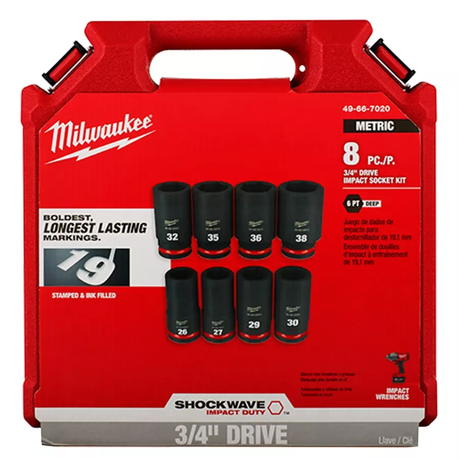 Milwaukee Metric 8pc SHOCKWAVE™ 3/4" Drive IMPACT DUTY™ Deep 6 PT Socket Set