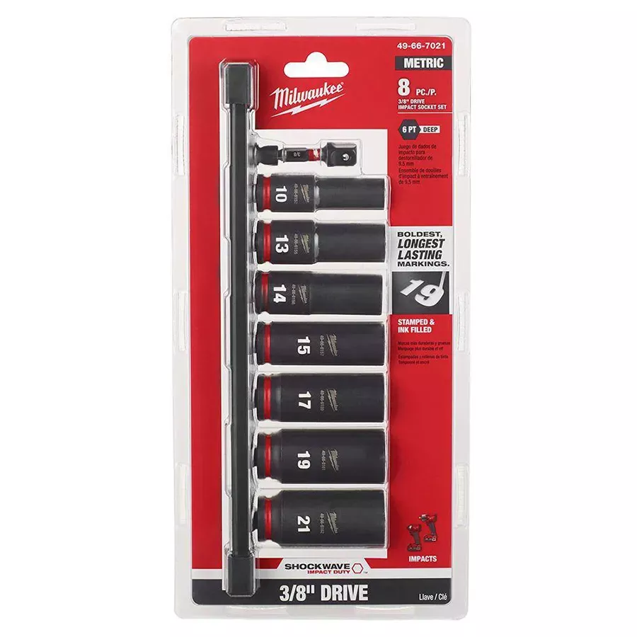 Milwaukee Metric 8pc SHOCKWAVE™ 3/8" Drive IMPACT DUTY™ Deep 6 PT Socket Set