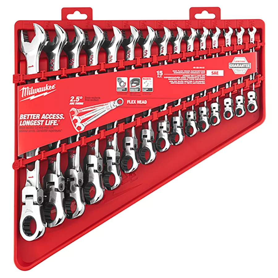 Milwaukee SAE 15pc Flex Head Ratcheting Combination Wrench Set