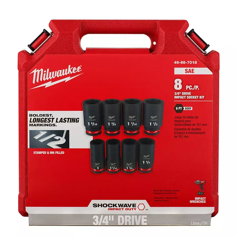 Milwaukee SAE 8 pcs SHOCKWAVE™ Drive IMPACT DUTY™ Deep 6 PT Socket Set