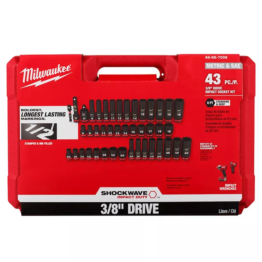 Milwaukee SAE/Metric 43pc SHOCKWAVE™ Drive IMPACT DUTY™ Deep 6 PT Socket Set - 3/8"