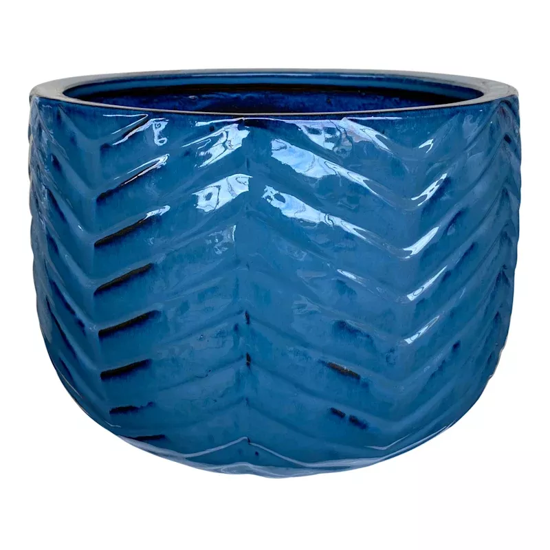 Mist Blue Herringbone Ceramic Outdoor Planter, Medium