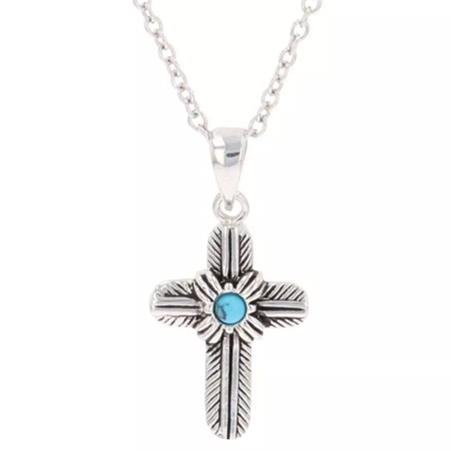 Montana Silversmiths Feathered Cross Necklace - Turquoise/Silver