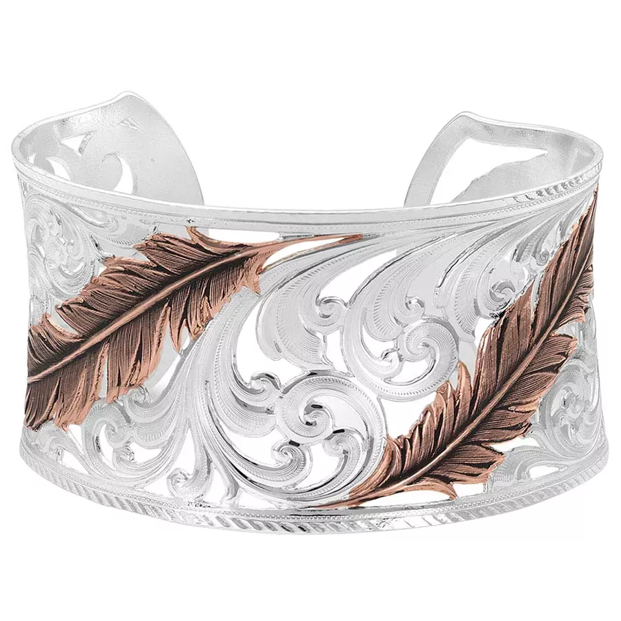 Montana Silversmiths Women's Heavenly Whispers Feather Cuff Bracelet - Silver/Rose Gold