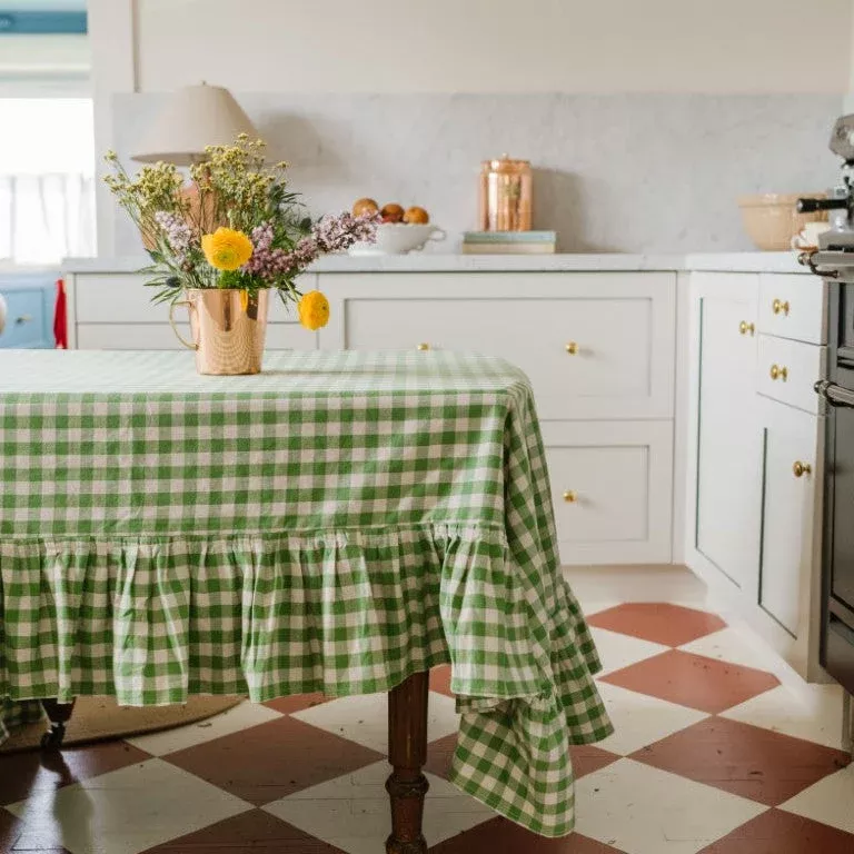 Moss Ruffled Gingham Tablecloth
