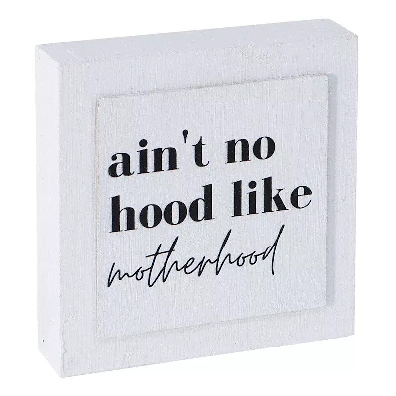 Motherhood White Wood Sign, 5"