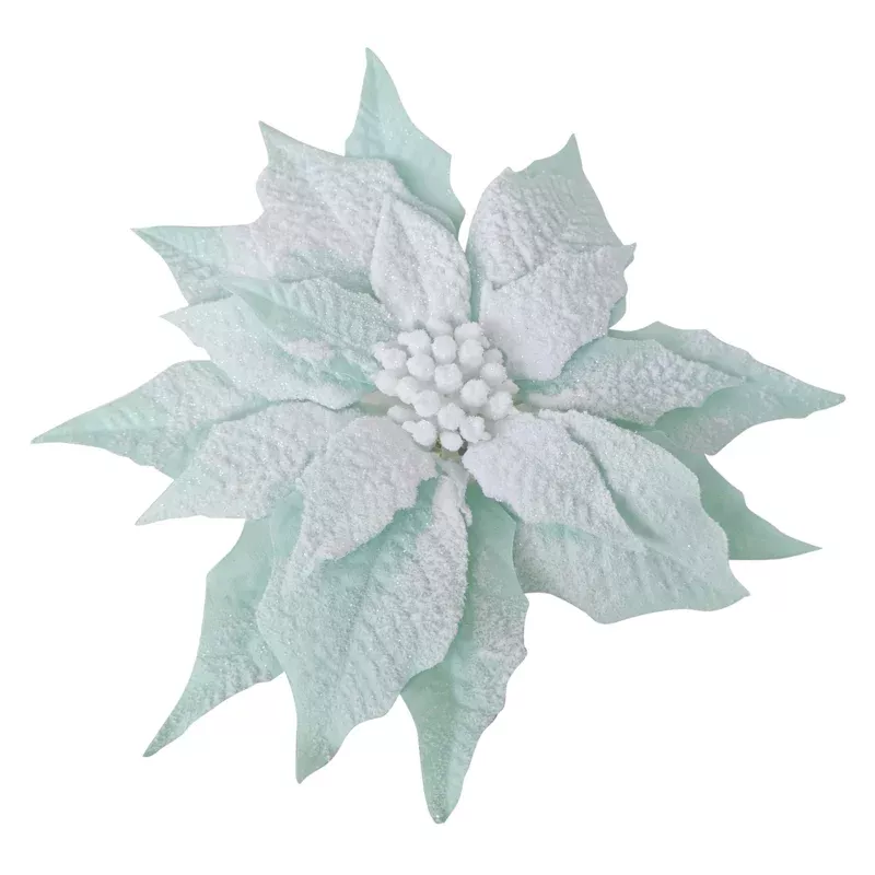 Mrs. Claus' Bakery Light Blue Poinsettia Clip Ornament, 9.5"