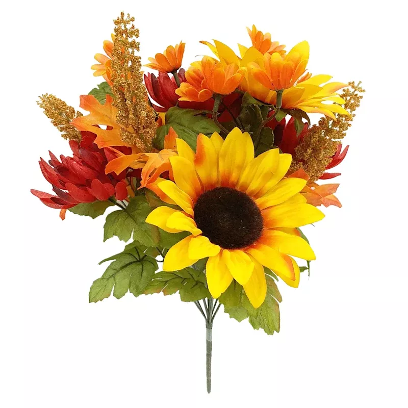 Multicolor Sunflower & Mum Floral Bush, 17"