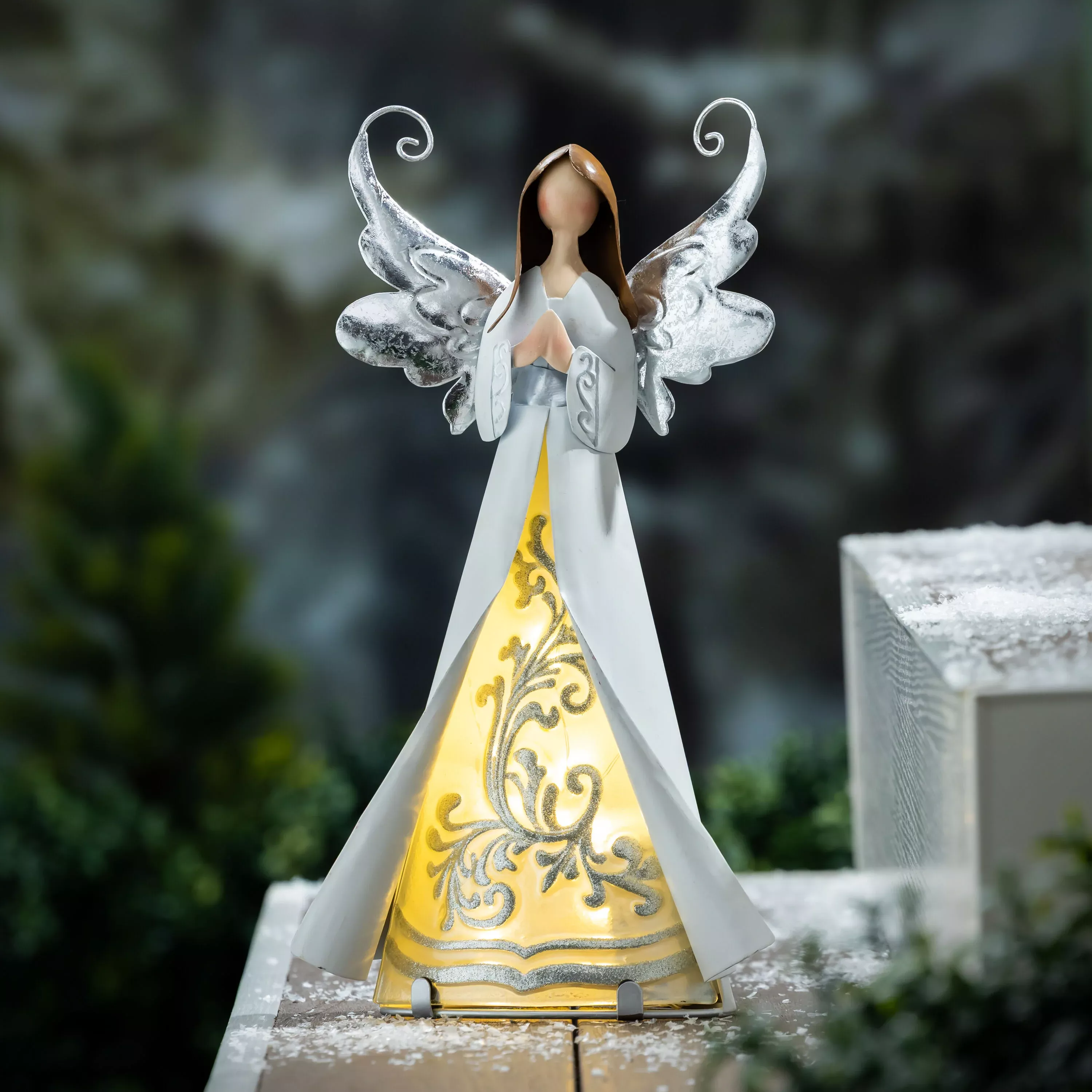 Nativity LED Angel Metal & Glass Statuary, 15"H