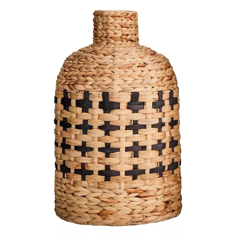 Natural & Black Wicker Woven Bottle Vase, 24"