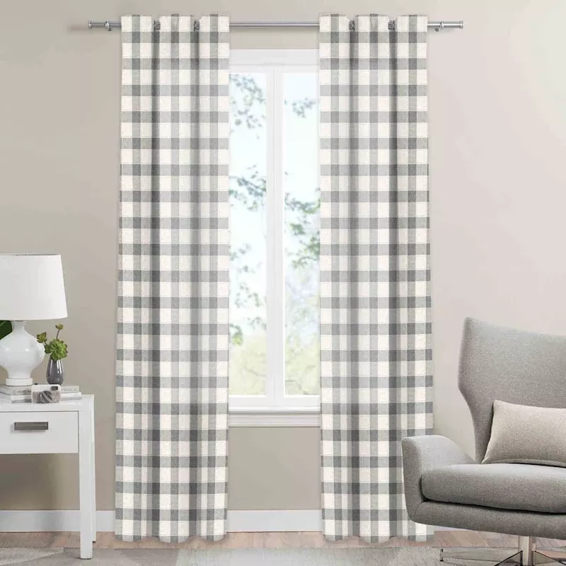 Natural Buffalo Check Light Filtering Curtain Panel, 84"