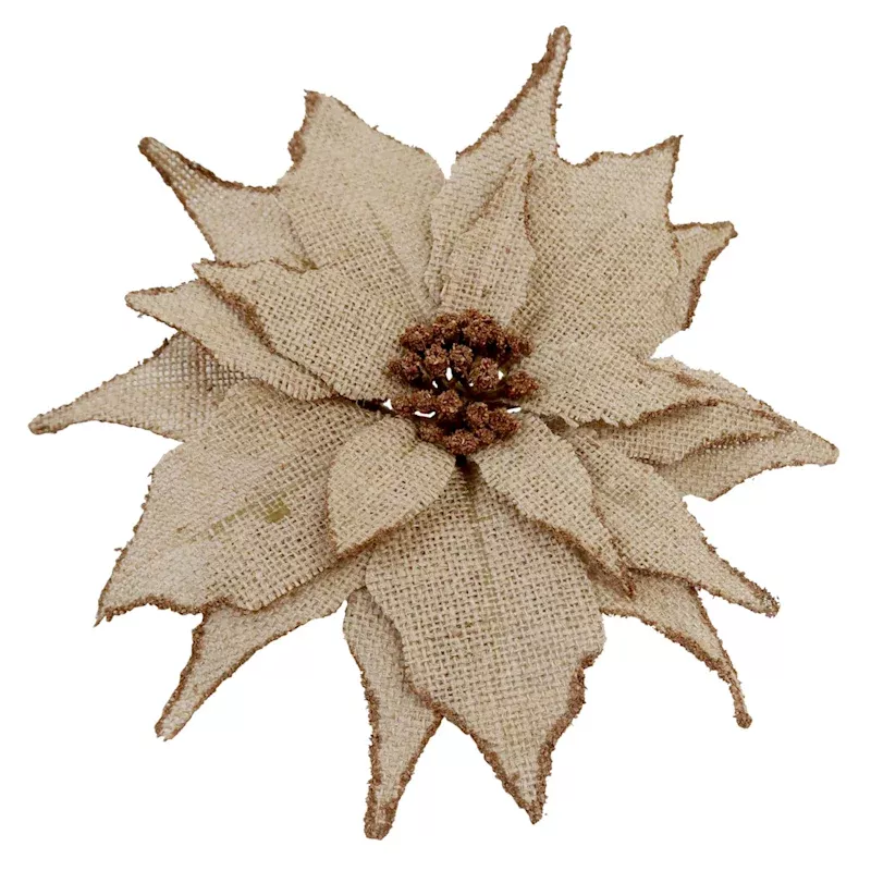 Natural Burlap Poinsettia Clip Ornament, 9"
