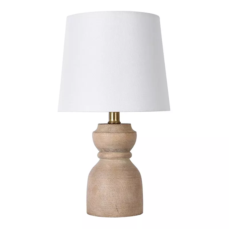 Natural Wood Turned Table Lamp with Shade, 16"
