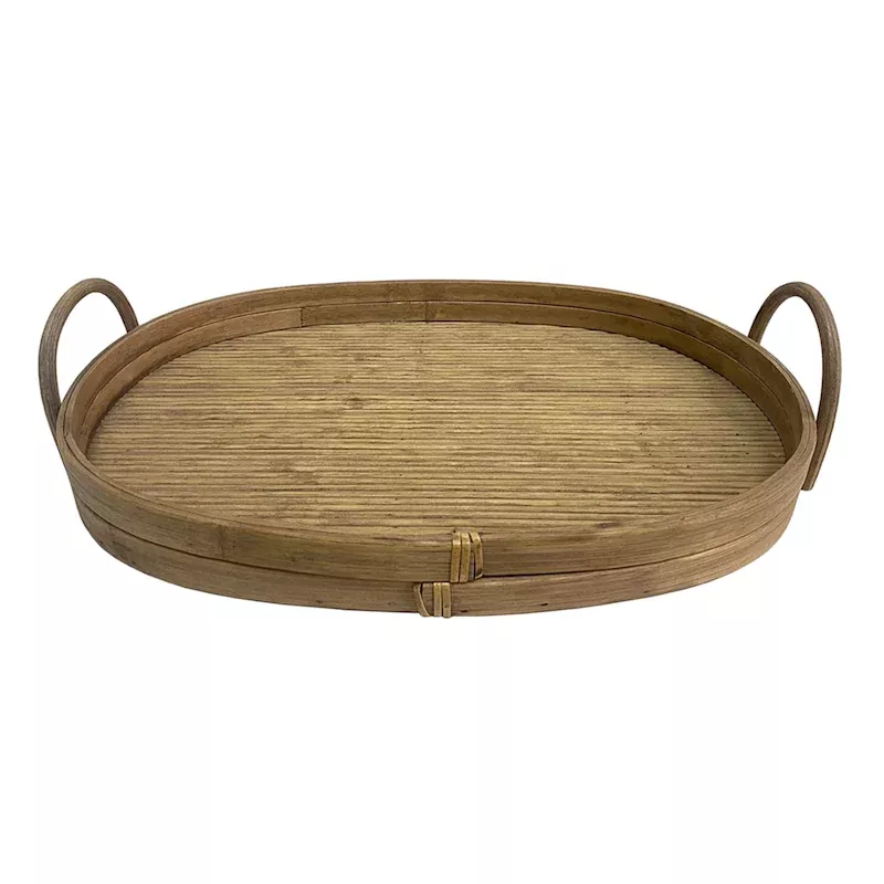 Natural Wooden Decorative Tray with Loop Handles, 15"
