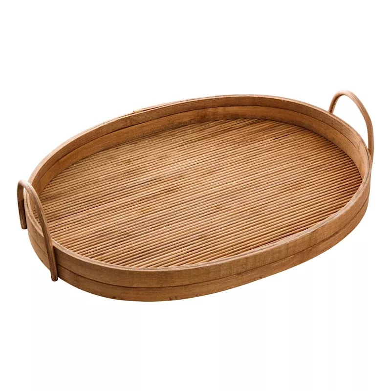 Natural Wooden Decorative Tray with Loop Handles, 16"