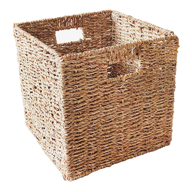 Natural Woven Seagrass Storage Basket with Cutout Handles, 10.5"