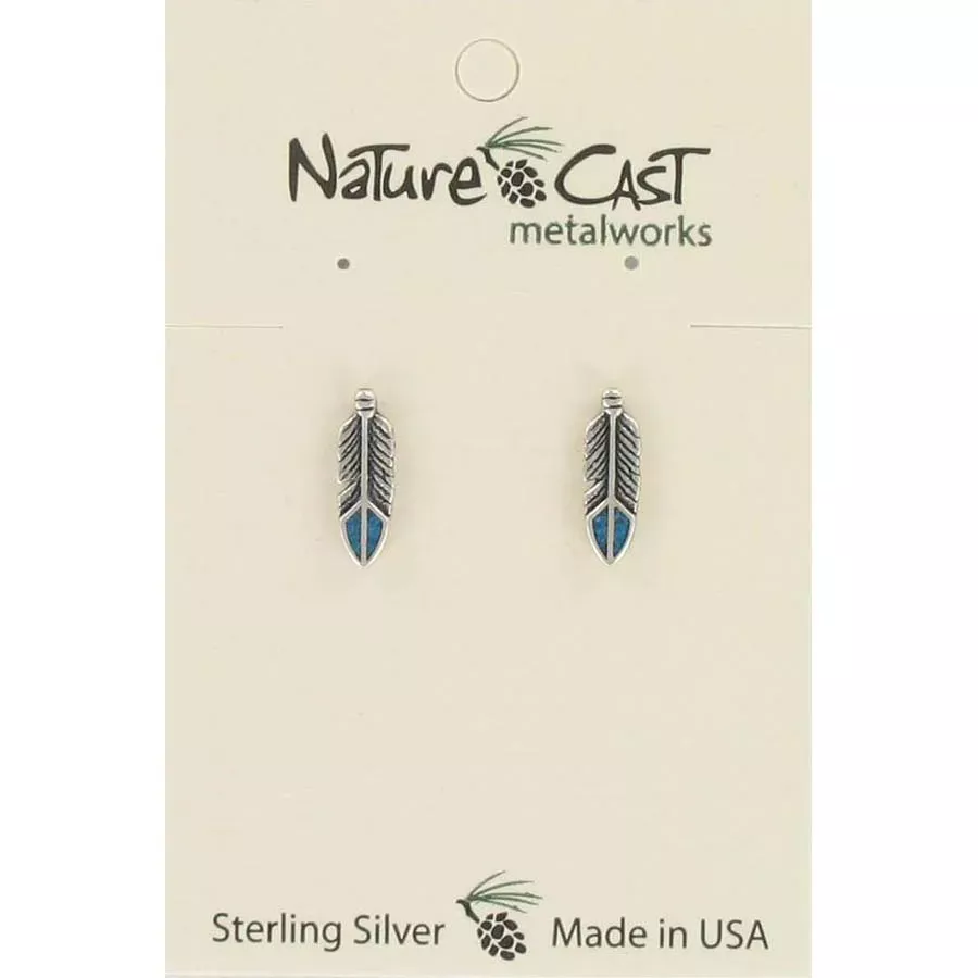 Nature Cast Arrow with Turquoise Inlay Sterling Silver Post Earrings