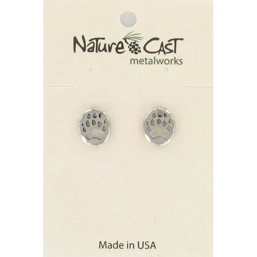 Nature Cast Cutout Bear Paw Post Earrings