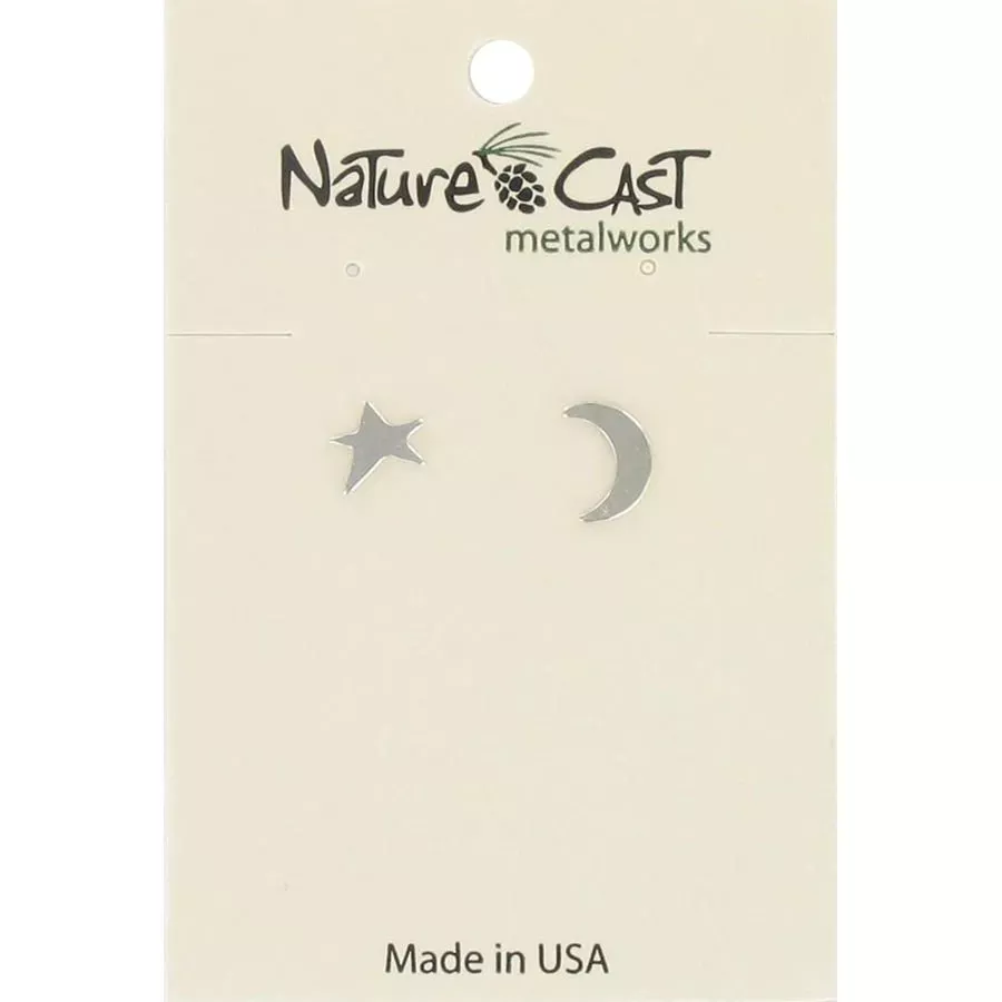 Nature Cast Star & Crescent Moon Post Earrings