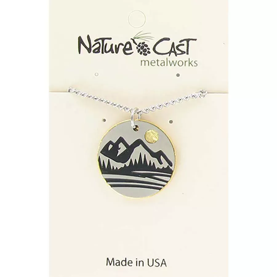 Nature Cast Two-Tone Mountain Disc with 18" Chain Necklace