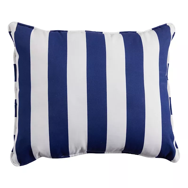Navy Blue Awning Striped Outdoor Corded Back Cushion